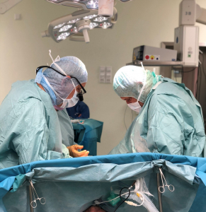 Dwóch lekarzy podczas przeszczepu serca