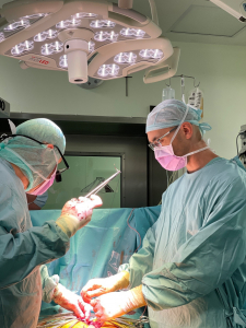 Dwóch lekarzy podczas przeprowadzania transplantacji serca
