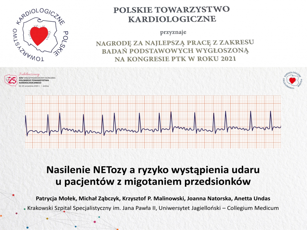 Nagroda za najlepszą pracę z zakresu badań podstawowych wygłoszoną na kongresie PTK w roku 2021