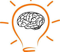 Logo projektu pomyśl o mózgu. Grafika żarówki z mózgiem