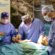 trzyosobowy zespół podczas przeprowadzania operacji torakochiryrgicznej