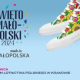 Błękitna grafika z kolorowymi trampkami plakat zachęcajacy do uczestnictwa w święcie małopolski