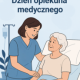 Grafika przedstawiająca opiekuna medycznego opiekującego się starszą pacjentką szpitala.