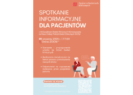 Grafika w pomarańczowych kolorach informująca o badaniach klinicznych.