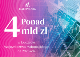 Kolorowa grafika informująca o Budżecie Województwa Małopolskiego