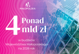 Kolorowa grafika informująca o Budżecie Województwa Małopolskiego