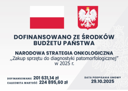 Tablica informująca o dofinansowaniu dla Zakładu Patomorfologii.