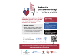 Plakat informujący o Krakowskich Dniach Elektrokardiologii.