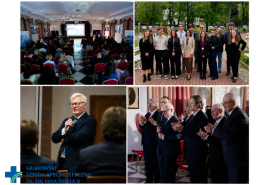 Kolaż czterech kolorowych zdjęć z konferencji.