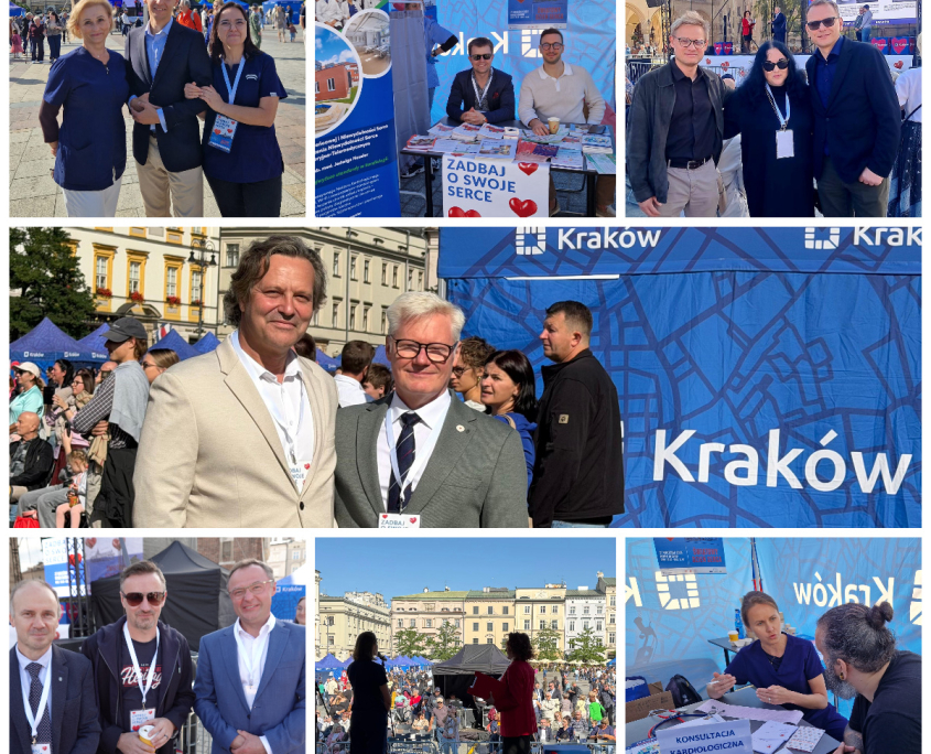 Siedem zdjęć w kolorowym kolarzu z obchodów Światowego Dnia Serca.