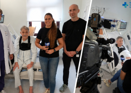 Kolaż dwóch zdjęć z pacjentem po transplantacji serca.