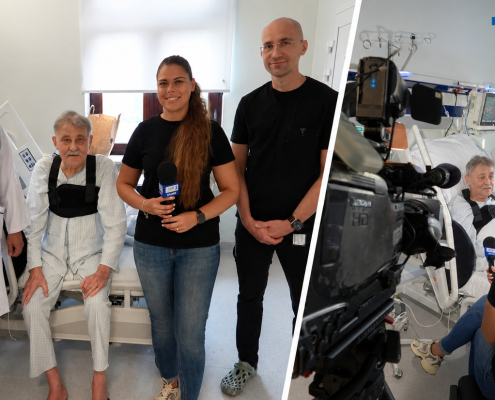 Kolaż dwóch zdjęć z pacjentem po transplantacji serca.