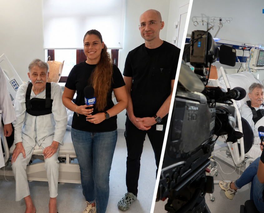 Kolaż dwóch zdjęć z pacjentem po transplantacji serca.